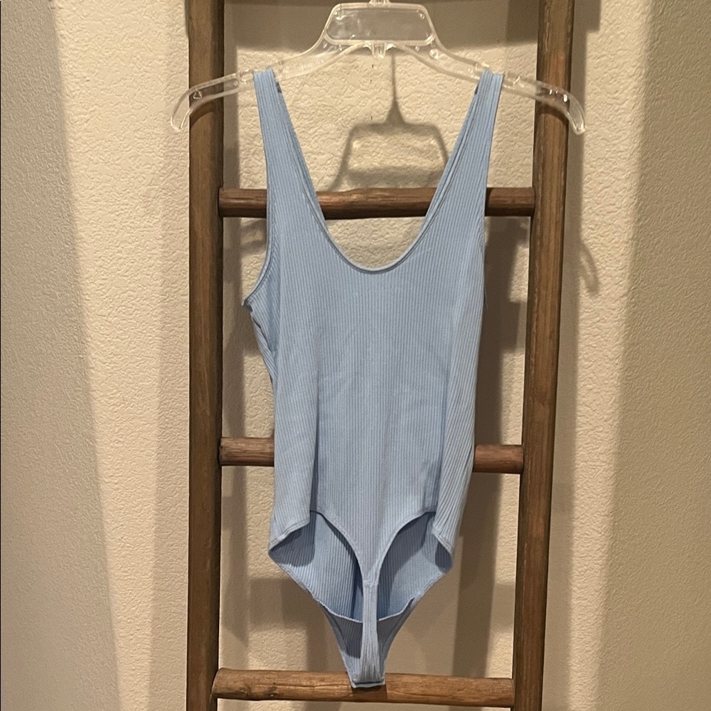 Light Blue Ribbed Bodysuit - Picture 4 of 4